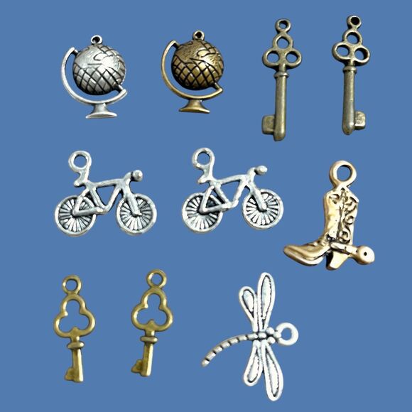 Lot Charms Jewelry Scrapbooking Classic Car Airplane Sports Boots Keys Metallic - Picture 12 of 14